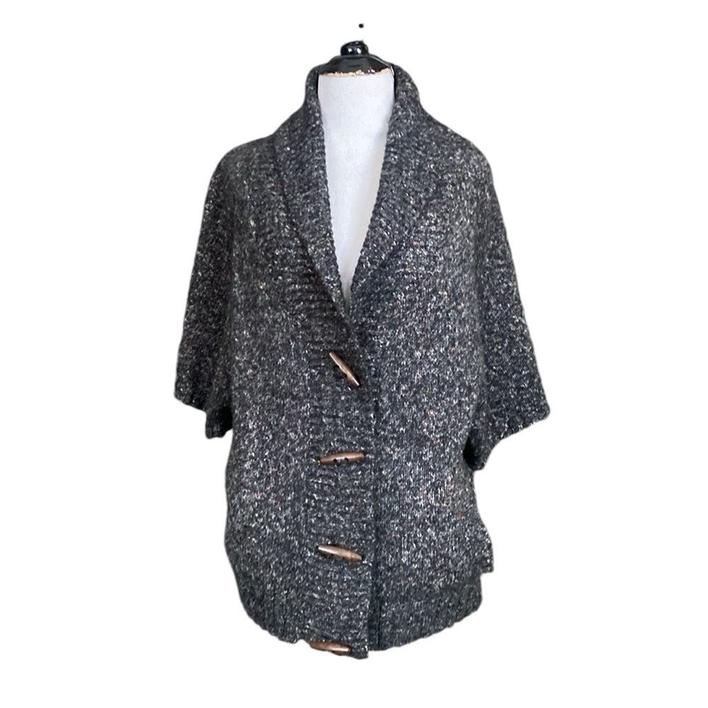 Style & Co Short Sleeve Cardigan Sweater Toggle Closure Marled Grey White Multi